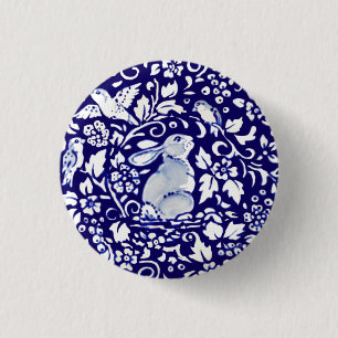 Badge Rond 2,50 Cm Pâques bleu foncé et blanc lapin Dedham Delft