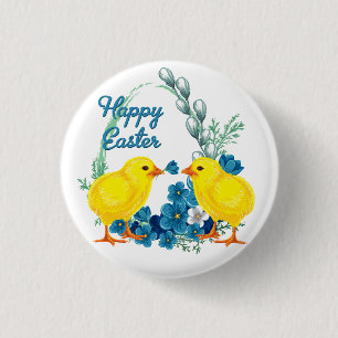 Badge Rond 2,50 Cm Pâques Joyeuses Avec Des Poussins