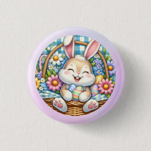 Badge Rond 2,50 Cm Pâques joyeuses avec du lapin mignon, des oeufs et