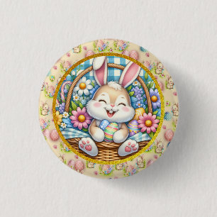 Badge Rond 2,50 Cm Pâques joyeuses avec du lapin mignon, des oeufs et