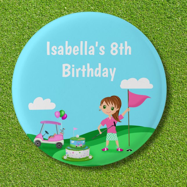 Badge Rond 2,50 Cm Par-Tee Chibi Fille Anniversaire Golf Party (Créateur téléchargé)