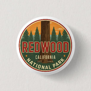 Badge Rond 2,50 Cm Parc national et état de Redwood, Californie côtiè