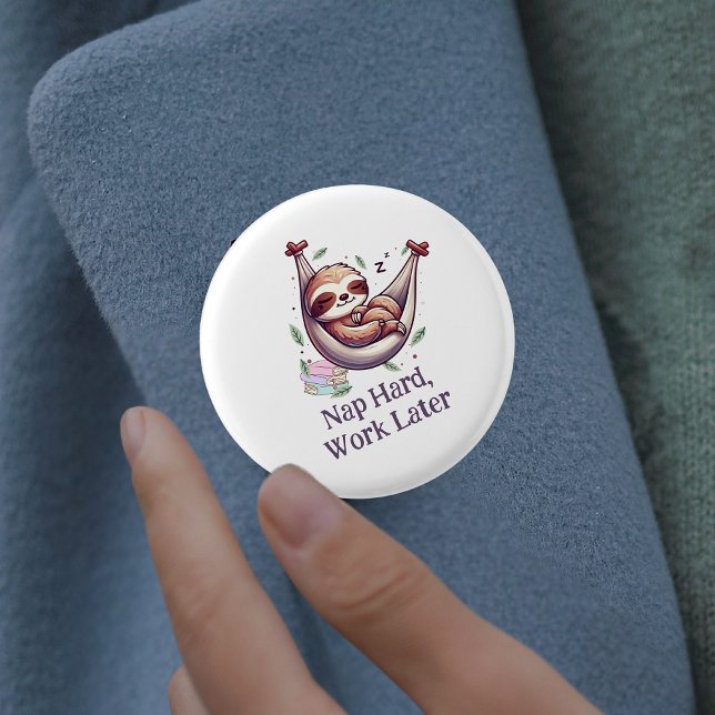 Badge Rond 2,50 Cm Paresseux Dure Dormir (Créateur téléchargé)