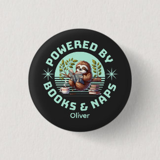 Badge Rond 2,50 Cm Paresseux lecteur. Cadeau unique pour amateur de l