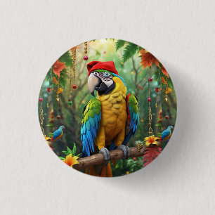 Badge Rond 2,50 Cm Parrot de Noël Comme Père Noël-76349