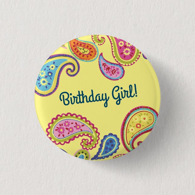 Badge Rond 2,50 Cm Parti Anniversaire de enfant marocain Paisley Boho (Devant)