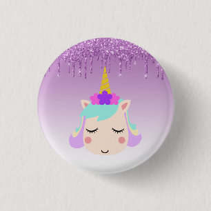 Badge Rond 2,50 Cm Parties scintillant à goutte violette Unicorne flo