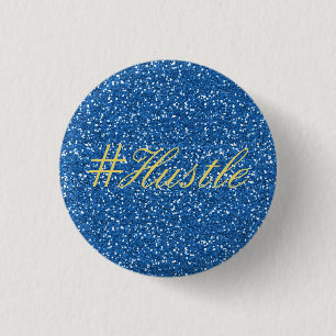 Badge Rond 2,50 Cm Parties scintillant bleue Hustle Faux Design