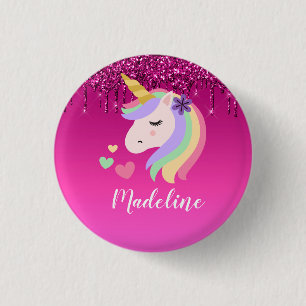 Badge Rond 2,50 Cm Parties scintillant de séchage rose mou Unicorne p