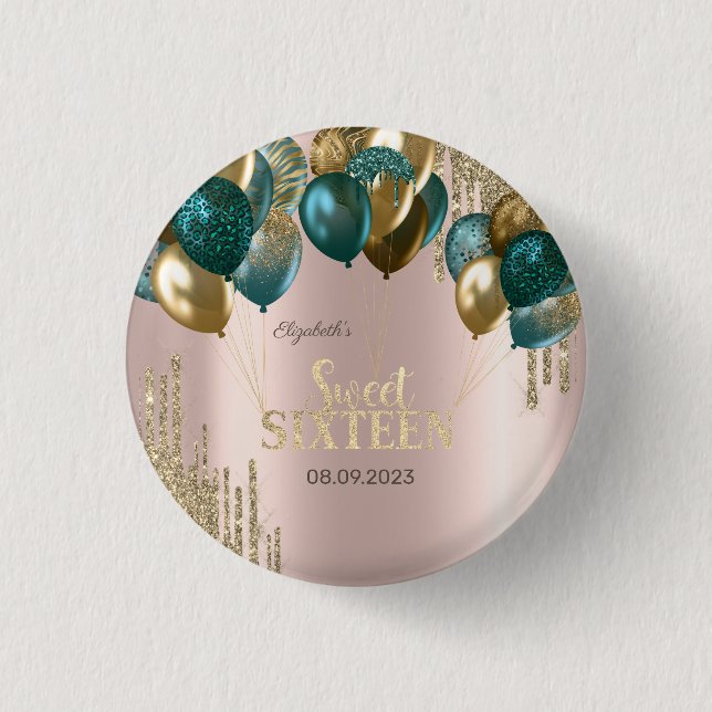 Badge Rond 2,50 Cm Parties scintillant d'or Ballons Rose Gold Sweet 1 (Devant)
