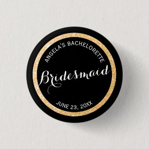 Badge Rond 2,50 Cm Parties scintillant noir et or Bridesmaid Bachelor