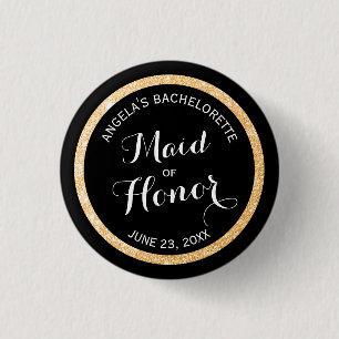 Badge Rond 2,50 Cm Parties scintillant noire et or Maid of Honor Bach