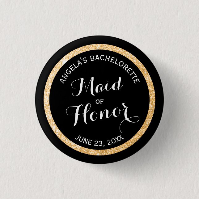 Badge Rond 2,50 Cm Parties scintillant noire et or Maid of Honor Bach (Devant)