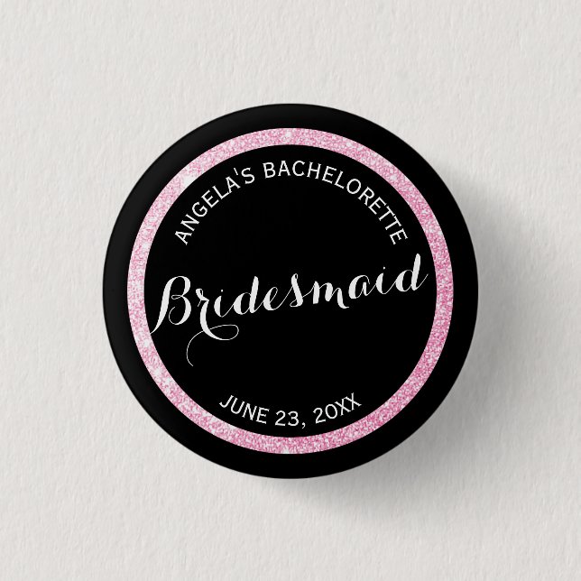 Badge Rond 2,50 Cm Parties scintillant noire et rose Bridesmaid Bache (Devant)