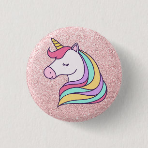 Badge Rond 2,50 Cm Parties scintillant rose chatoyante licorne magiqu