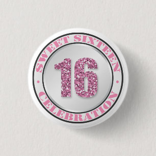 Badge Rond 2,50 Cm Parties scintillant rose sucré 16 boutons de céléb