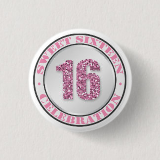 Badge Rond 2,50 Cm Parties scintillant rose sucré 16 boutons de céléb