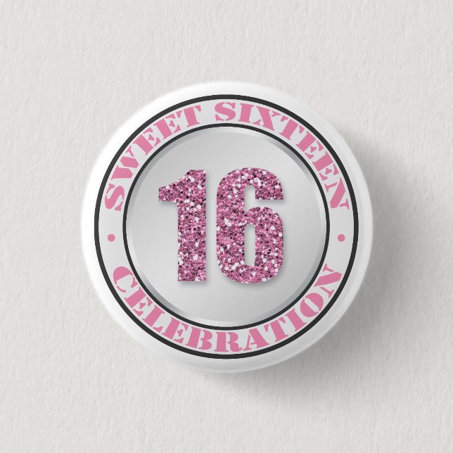 Badge Rond 2,50 Cm Parties scintillant rose sucré 16 boutons de céléb (Devant)
