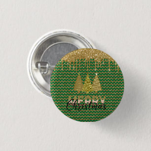 Badge Rond 2,50 Cm Parties scintillant verte et or arbre de Noël