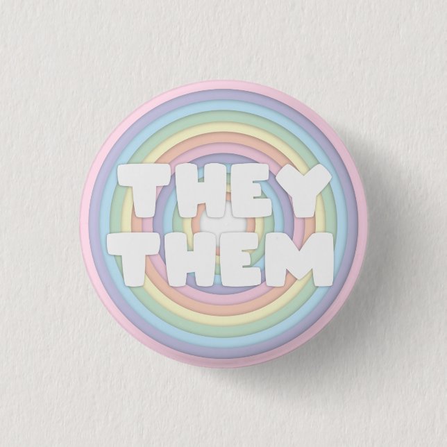 Badge Rond 2,50 Cm Pastel Arc-en-ciel Ils/Eux Pronounes  (Devant)