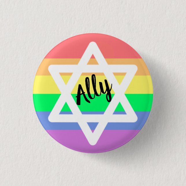 Badge Rond 2,50 Cm Pastel Rainbow Star de David | LGBTQ Ally (Devant)