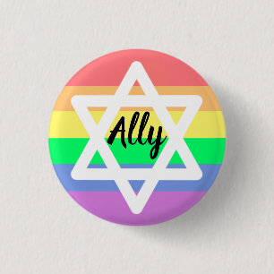 Badge Rond 2,50 Cm Pastel Rainbow Star de David   LGBTQ Ally
