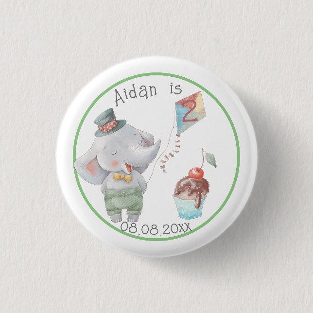 Badge Rond 2,50 Cm Pastel Safari Elephant Personnalisé Anniversaire (Devant)