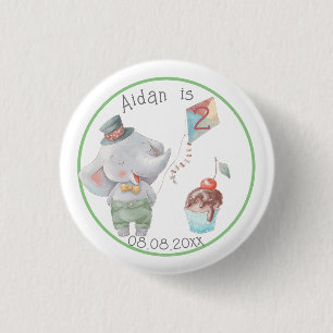 Badge Rond 2,50 Cm Pastel Safari Elephant Personnalisé Anniversaire