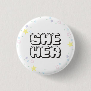 Badge Rond 2,50 Cm Pastel Star Confetti Elle/Ses Pronounes