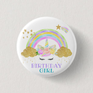Badge Rond 2,50 Cm Pastel Unicorn Arc-en-ciel Anniversaire