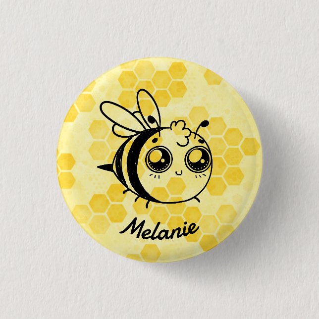 Badge Rond 2,50 Cm Pastel Yellow Honeycomb Cute Bee Personalised (Devant)