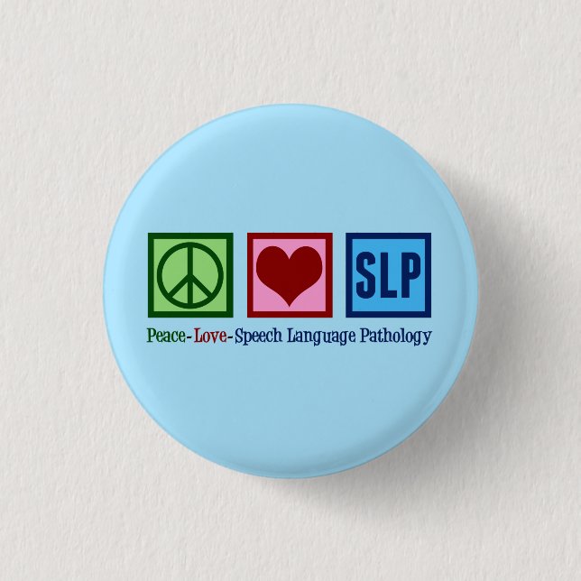 Badge Rond 2,50 Cm Pathologie du langage vocal Paix Amour SLP Bleu (Devant)