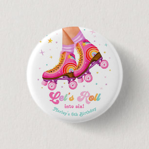 Badge Rond 2,50 Cm Patin à roulettes Anniversaire Fille Skate Let's R