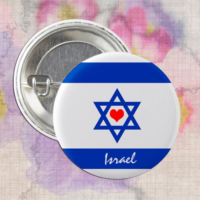 Badge Rond 2,50 Cm Pavillon et Coeur Israéliens - Ventilateurs de voy (Créateur téléchargé)