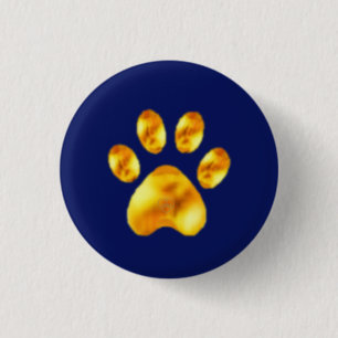 Badge Rond 2,50 Cm Paw d'or sur bleu