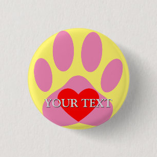 Badge Rond 2,50 Cm Pawprint chien rose Nom personnalisé