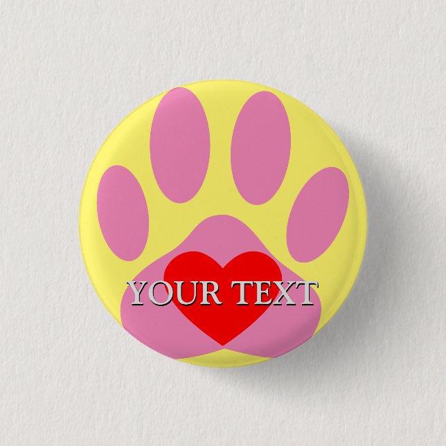 Badge Rond 2,50 Cm Pawprint chien rose Nom personnalisé (Devant)