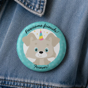 Badge Rond 2,50 Cm Pawsome Friends Forever Unicorn Chiot Anniversaire