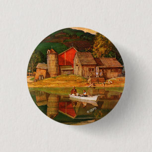 Badge Rond 2,50 Cm Paysage d'étang de ferme par Mead Schaeffer