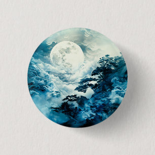 Badge Rond 2,50 Cm Paysage mystique de montagne au clair de lune
