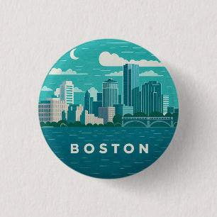 Badge Rond 2,50 Cm Paysage nocturne de la ville du Massachusetts Vi