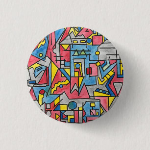 Badge Rond 2,50 Cm Paysage urbain - Art géométrique Bauhaus moderne a