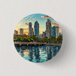 Badge Rond 2,50 Cm Paysage urbain moderne de Singapour