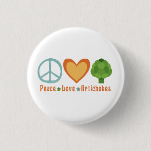 Badge Rond 2,50 Cm Peace Love Artichokes Vegan Veggie Hippie Foodie