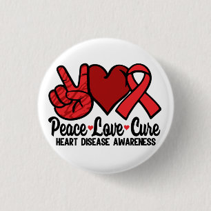 Badge Rond 2,50 Cm Peace Love Cure Cardiopathie Sensibilisation Ruban