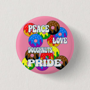 Badge Rond 2,50 Cm Peace Love Doughnut Pride Porte - clé