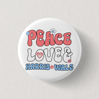 Badge Rond 2,50 Cm Peace Love et Harris Walz Retro Hippie Style