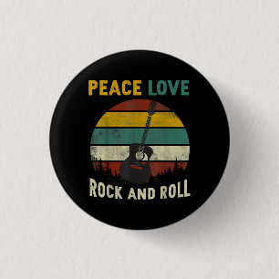 Badge Rond 2,50 Cm Peace Love & Rock & Roll Guitare Player Guitariste