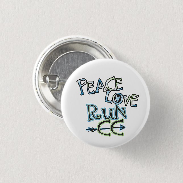 Badge Rond 2,50 Cm PEACE LOVE RUN CC - Bouton d'exécution inter-pays (Devant & derrière)