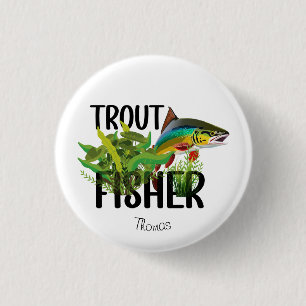 Badge Rond 2,50 Cm Pêcheur de truite Truite arc-en-ciel en milieu nat
